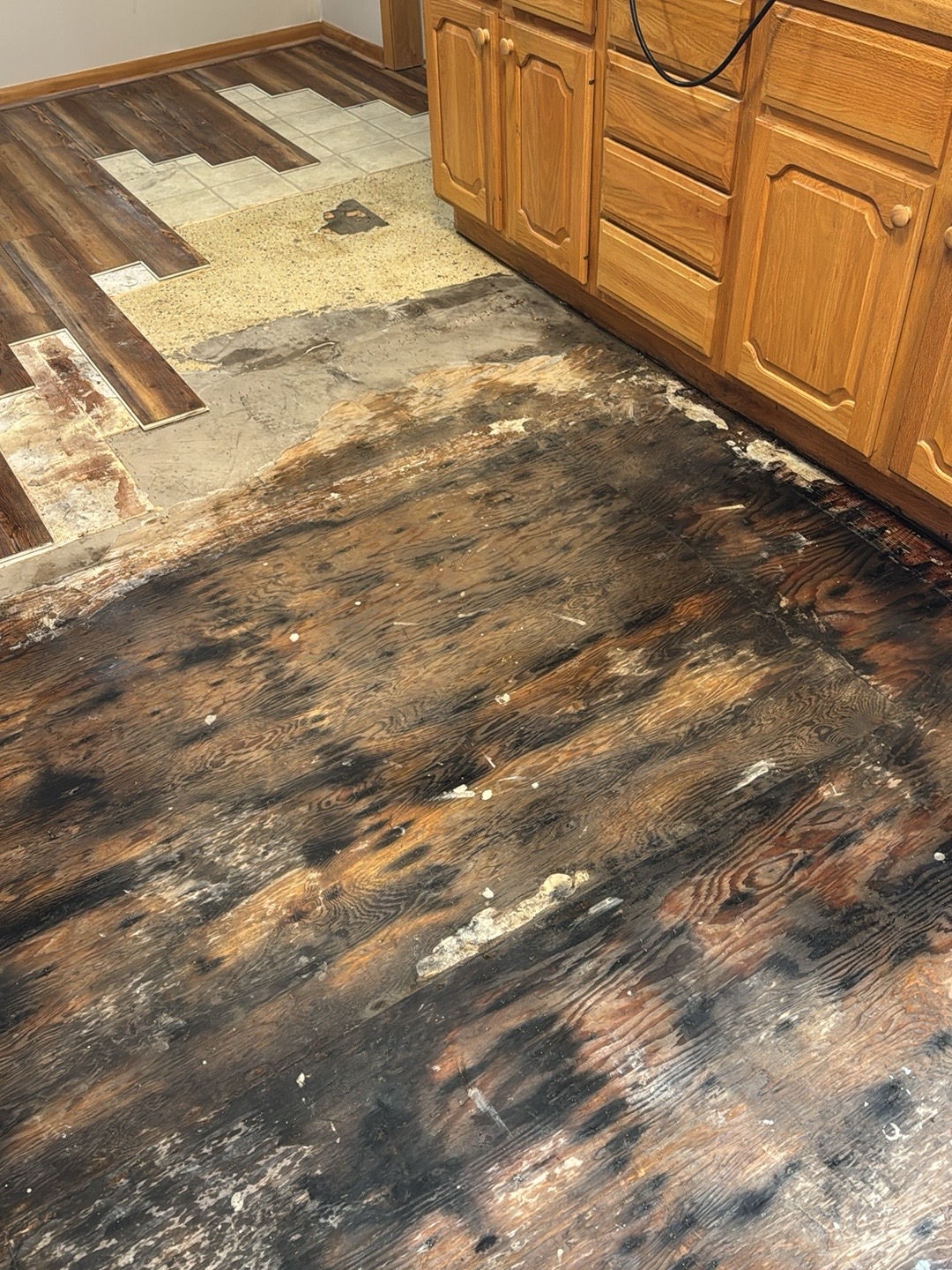 Dishwasher leak water damage in an El Dorado kitchen